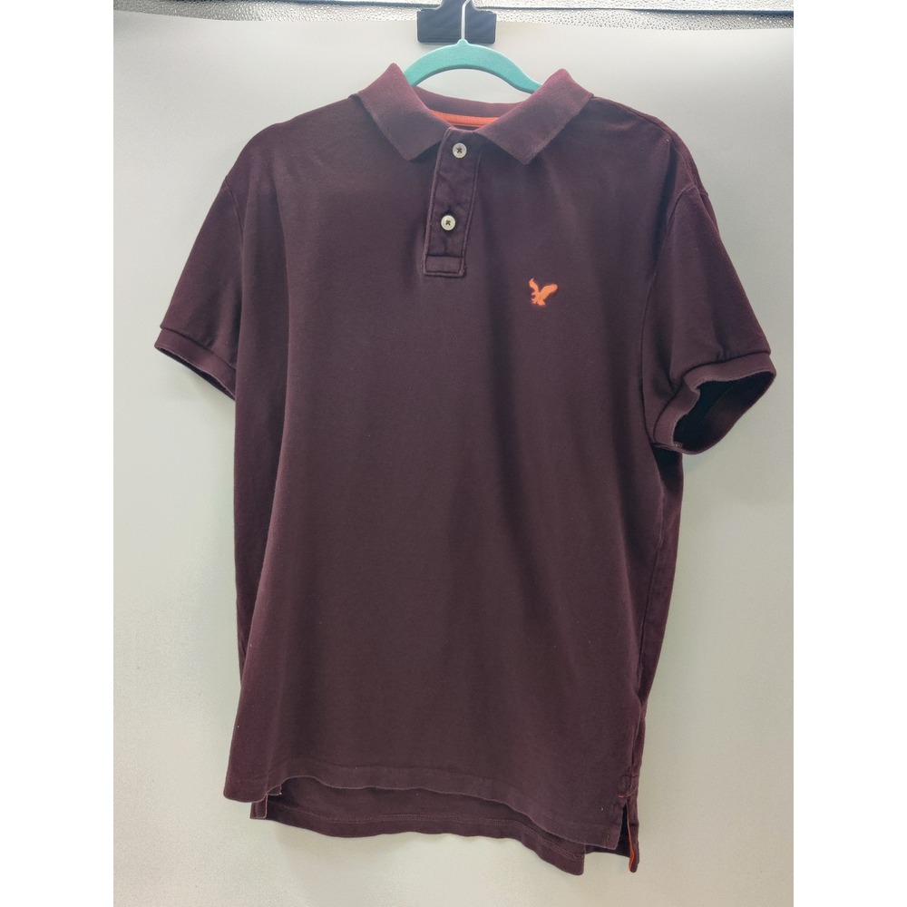 American Eagle Outfitters Mens Classic Fit Polo Shirt Burgundy Orange Logo Large